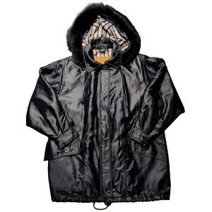 VTG J.G. HOOK Women 4 (LARGE) Black Zip Lined Removable Fox Fur Trim Hood Jacket